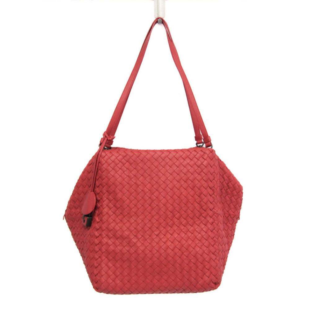 BOTTEGA VENETA Red Leather Intrecciato Shoulder Bag